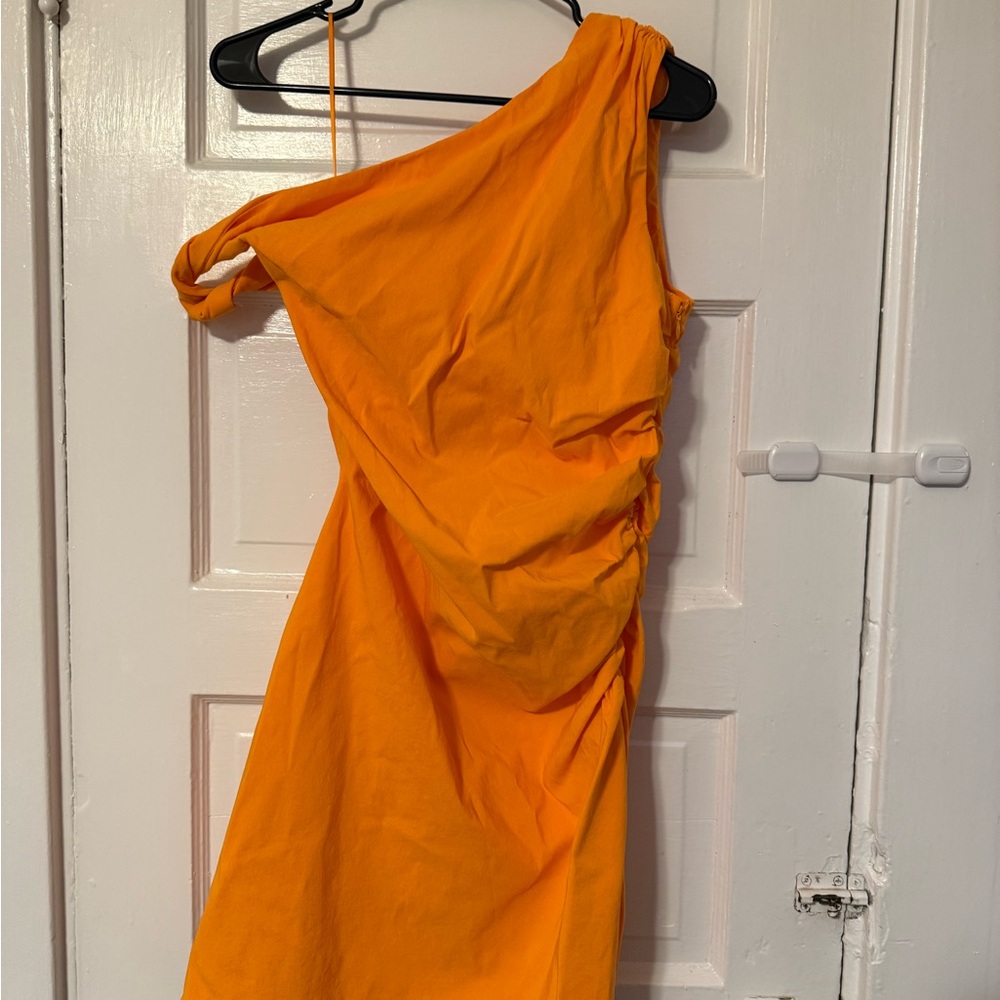 Mango Vibrant Orange One-Shoulder Dress